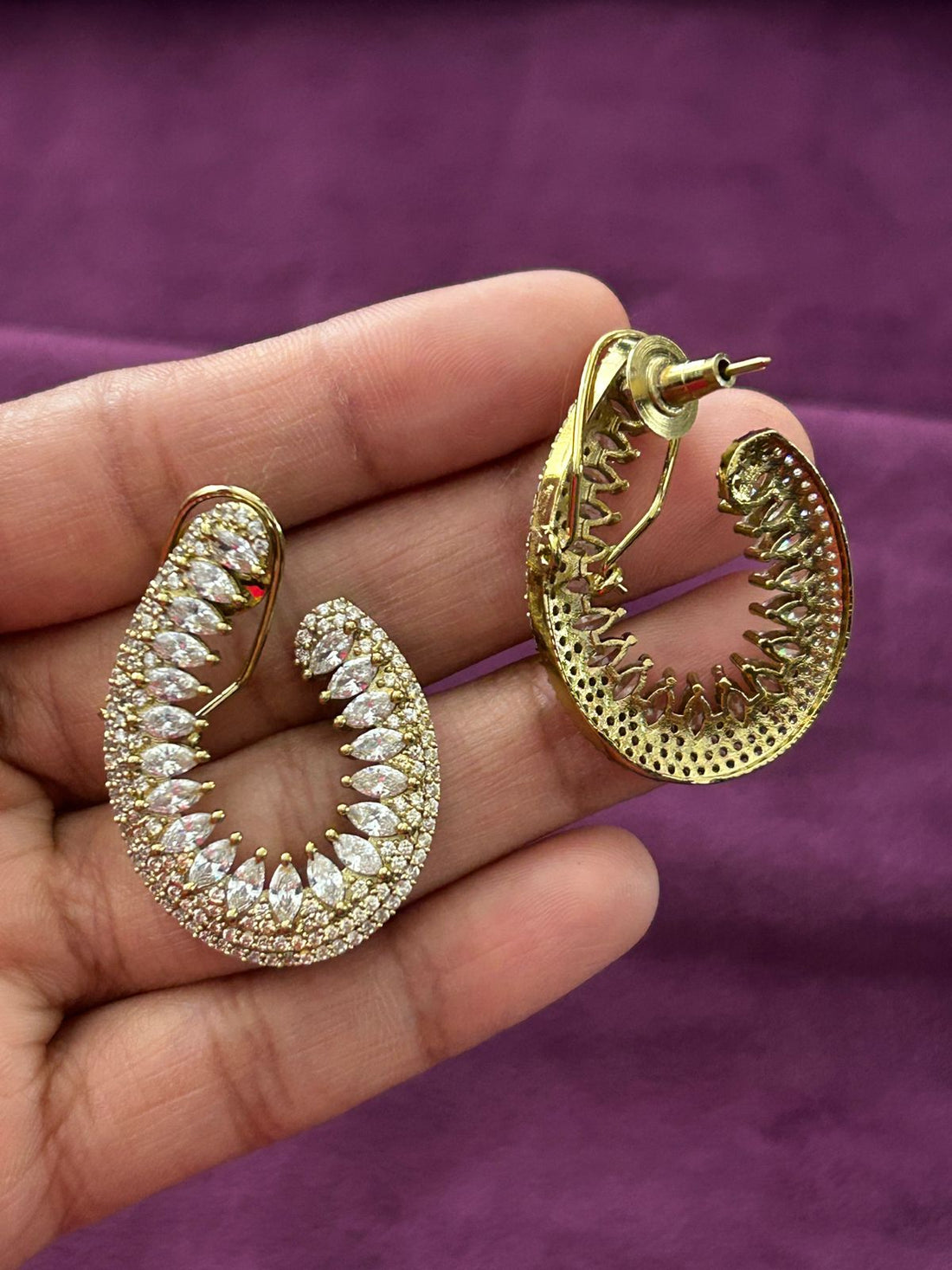 Marquise CZ Teardrop Statement Earrings – Mehandi Finish