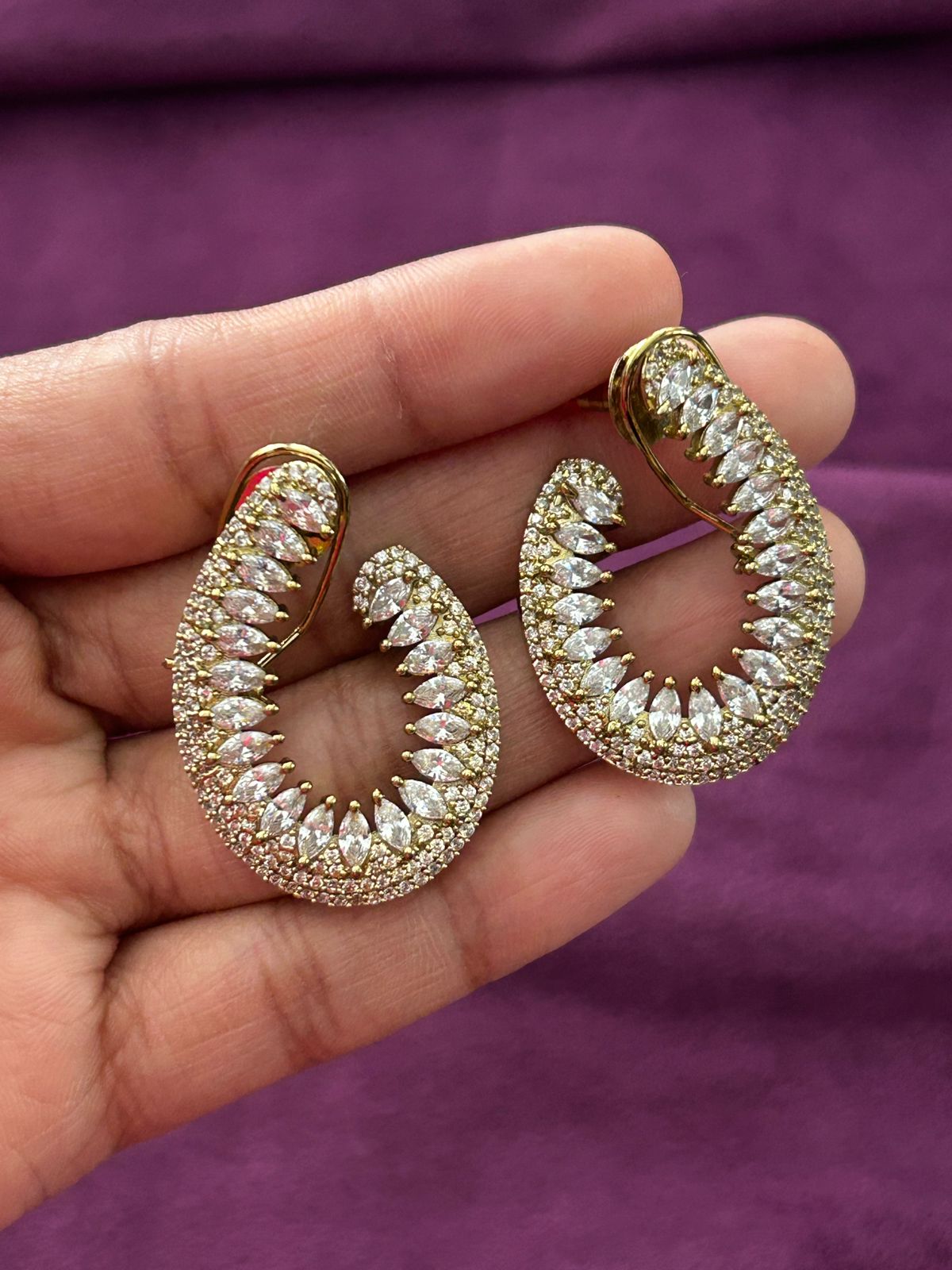 Marquise CZ Teardrop Statement Earrings – Mehandi Finish