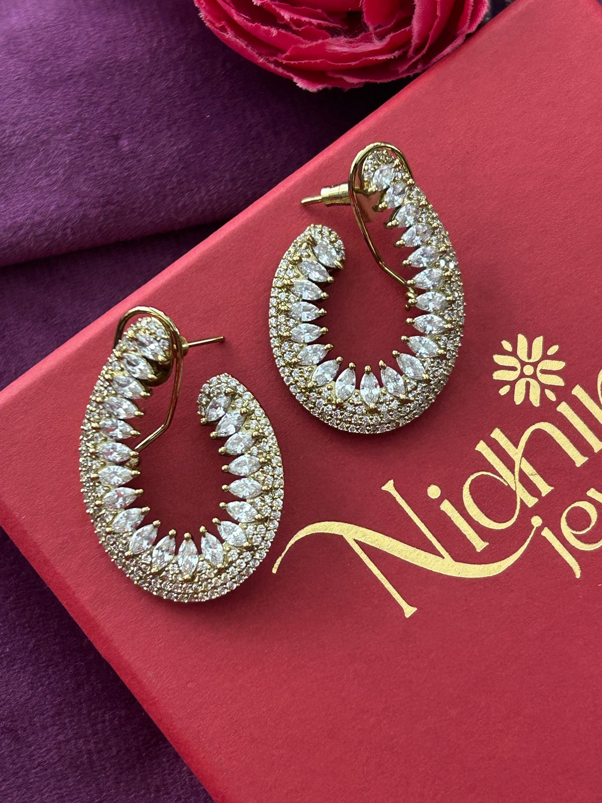 Marquise CZ Teardrop Statement Earrings – Mehandi Finish
