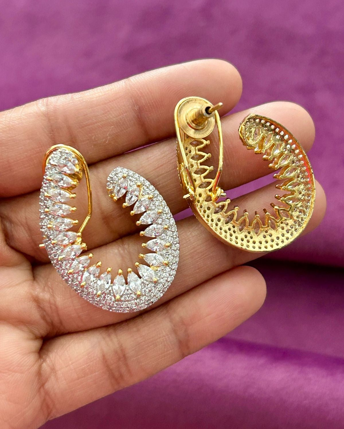 Marquise Stone Open Teardrop Statement Earrings for Women – Gold Finish