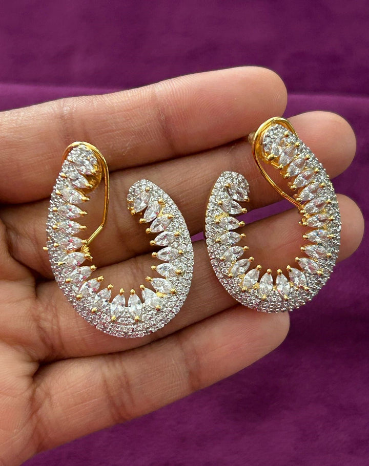 Marquise Stone Open Teardrop Statement Earrings for Women – Gold Finish