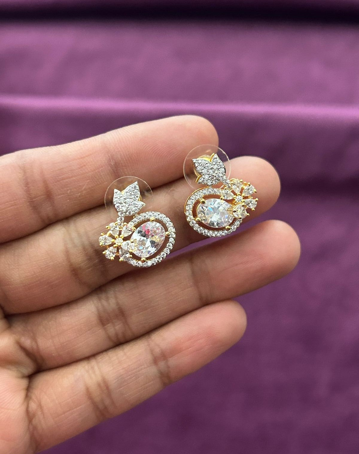 Butterfly Floral CZ Designer Stud Earrings – Gold Finish | White, Green, Blue & Ruby