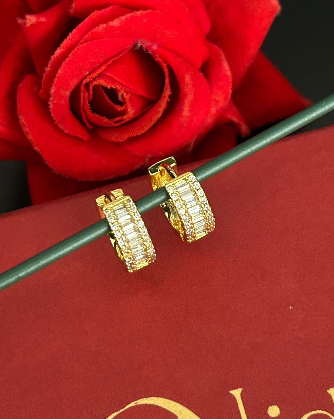Baguette CZ Diamond Hoop Earrings – Gold & Silver Finish