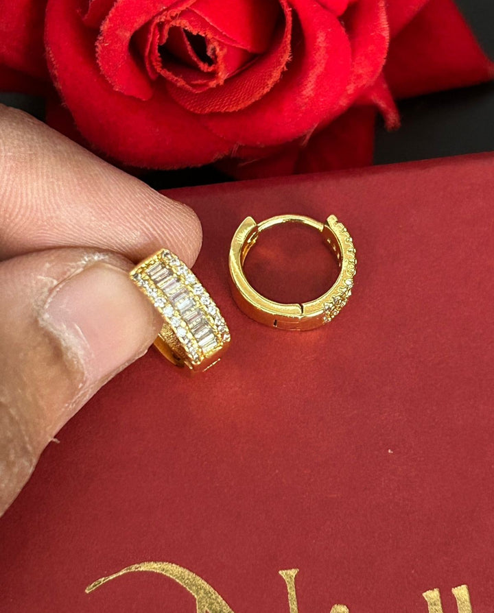 Baguette CZ Diamond Hoop Earrings – Gold & Silver Finish