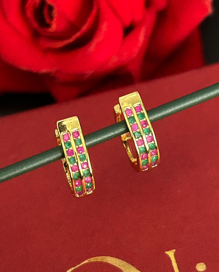 Ruby Emerald Green CZ Hoop Earrings – Gold Finish