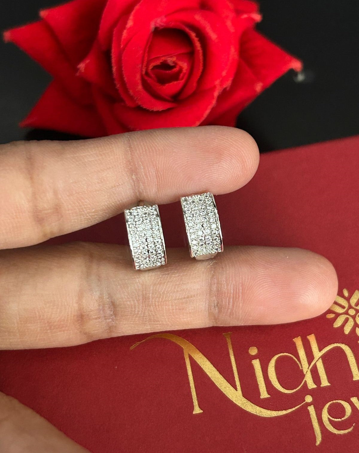 Minimal CZ Pave Hoop Earrings – Gold & Silver Finish