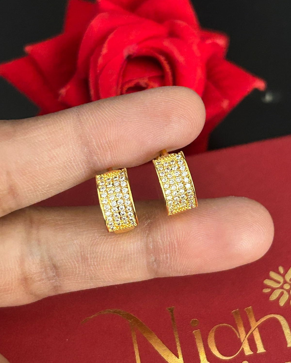 Minimal CZ Pave Hoop Earrings – Gold & Silver Finish