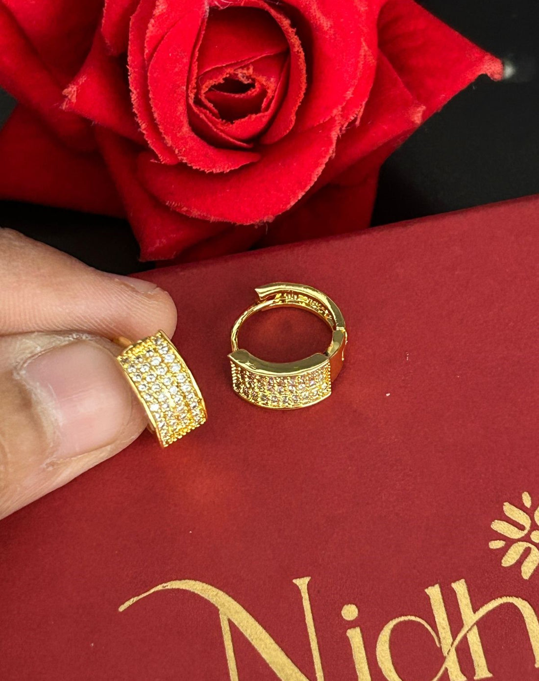 Minimal CZ Pave Hoop Earrings – Gold & Silver Finish