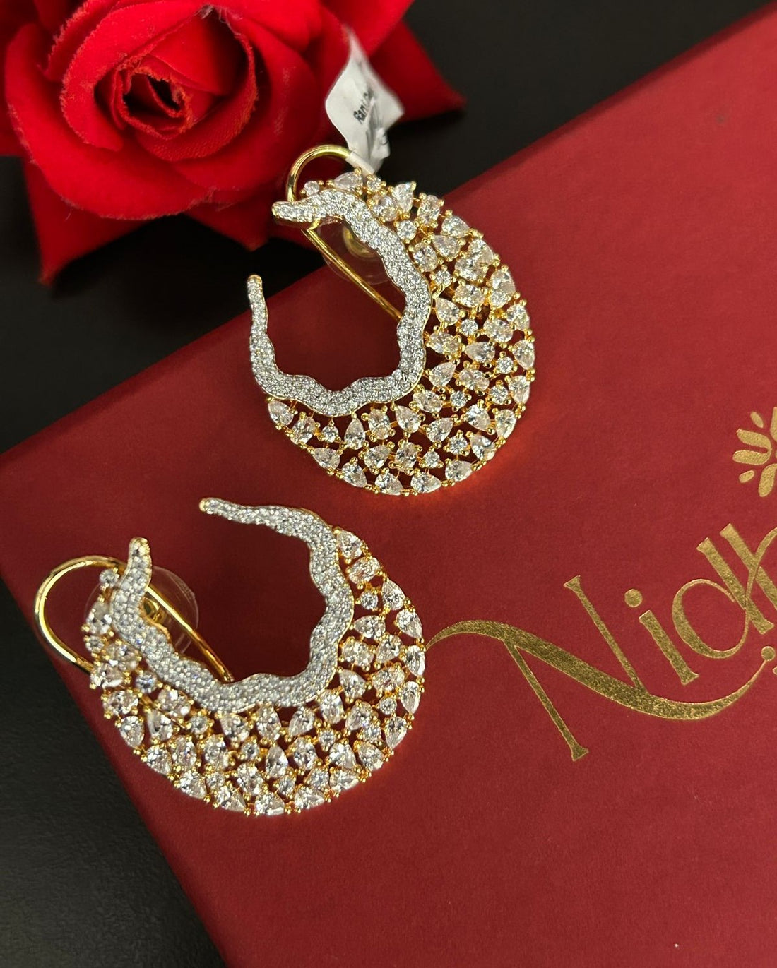 Luxury CZ Cluster Statement Hoop Earrings – Gold & Silver Finish
