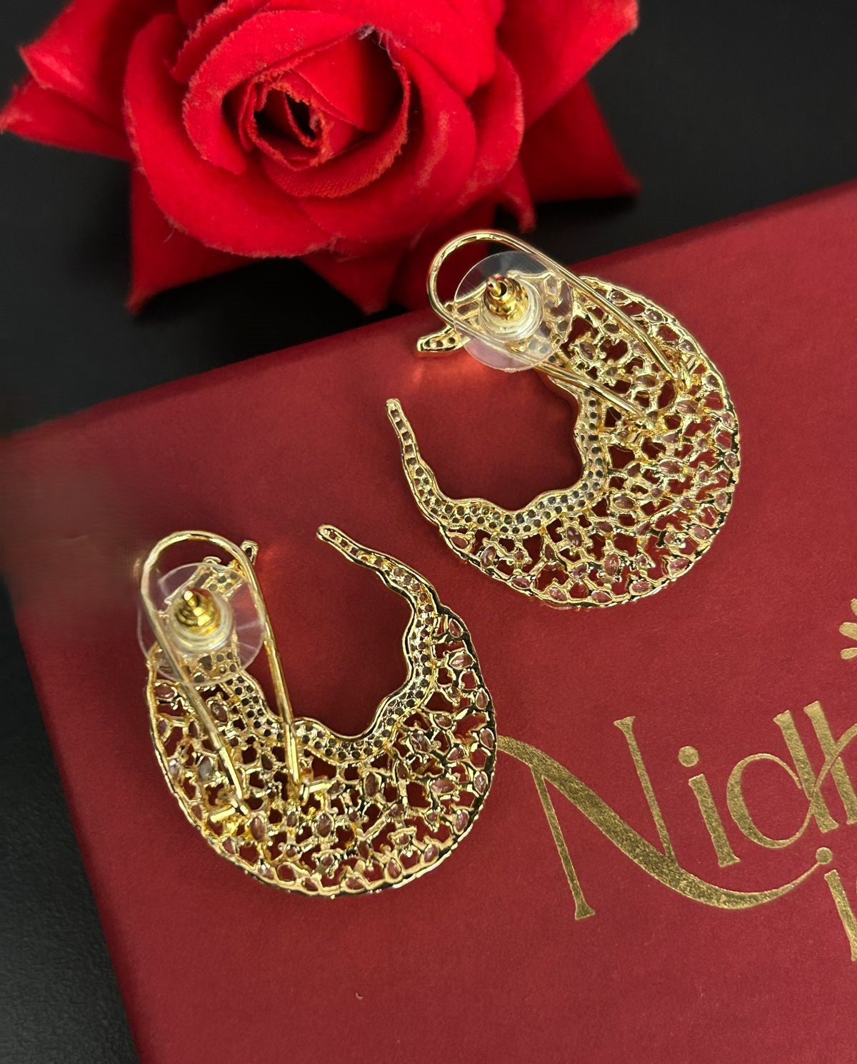 Luxury CZ Cluster Statement Hoop Earrings – Gold & Silver Finish