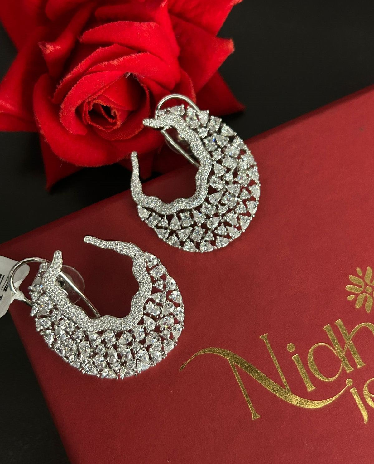 Luxury CZ Cluster Statement Hoop Earrings – Gold & Silver Finish