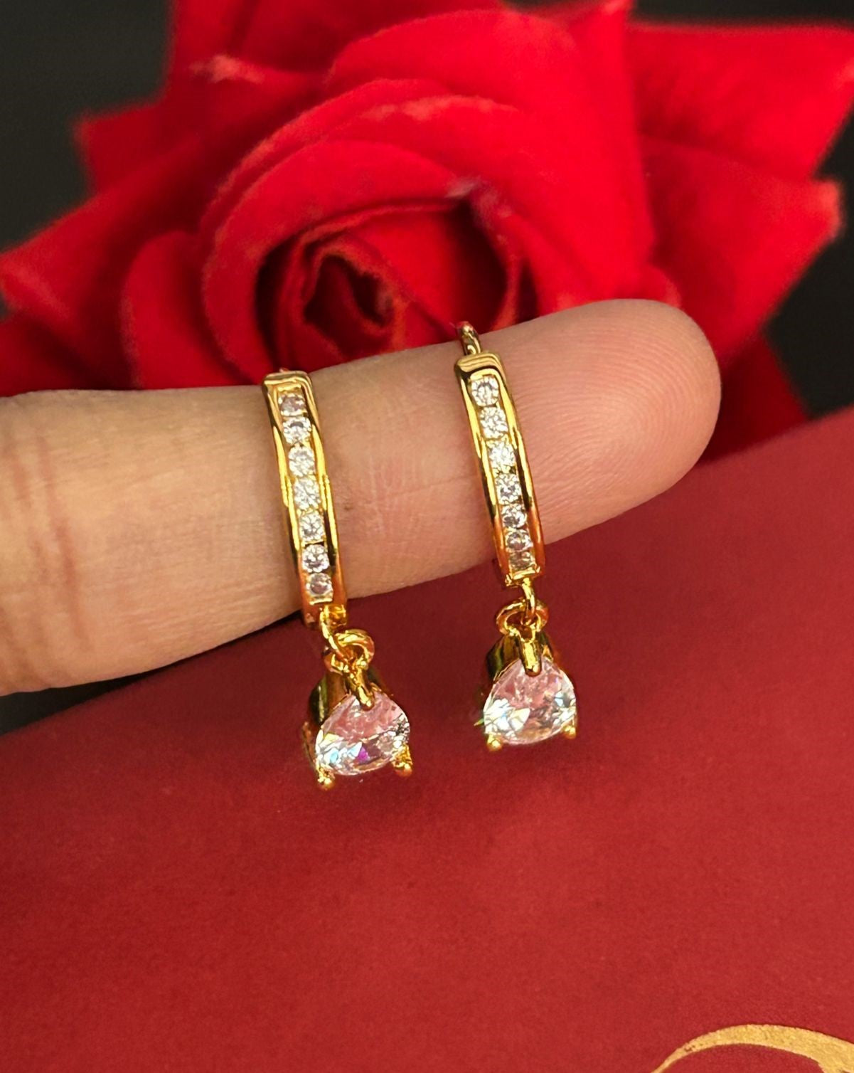 Minimal CZ Pear Drop Hoop Earrings – Gold & Silver Finish