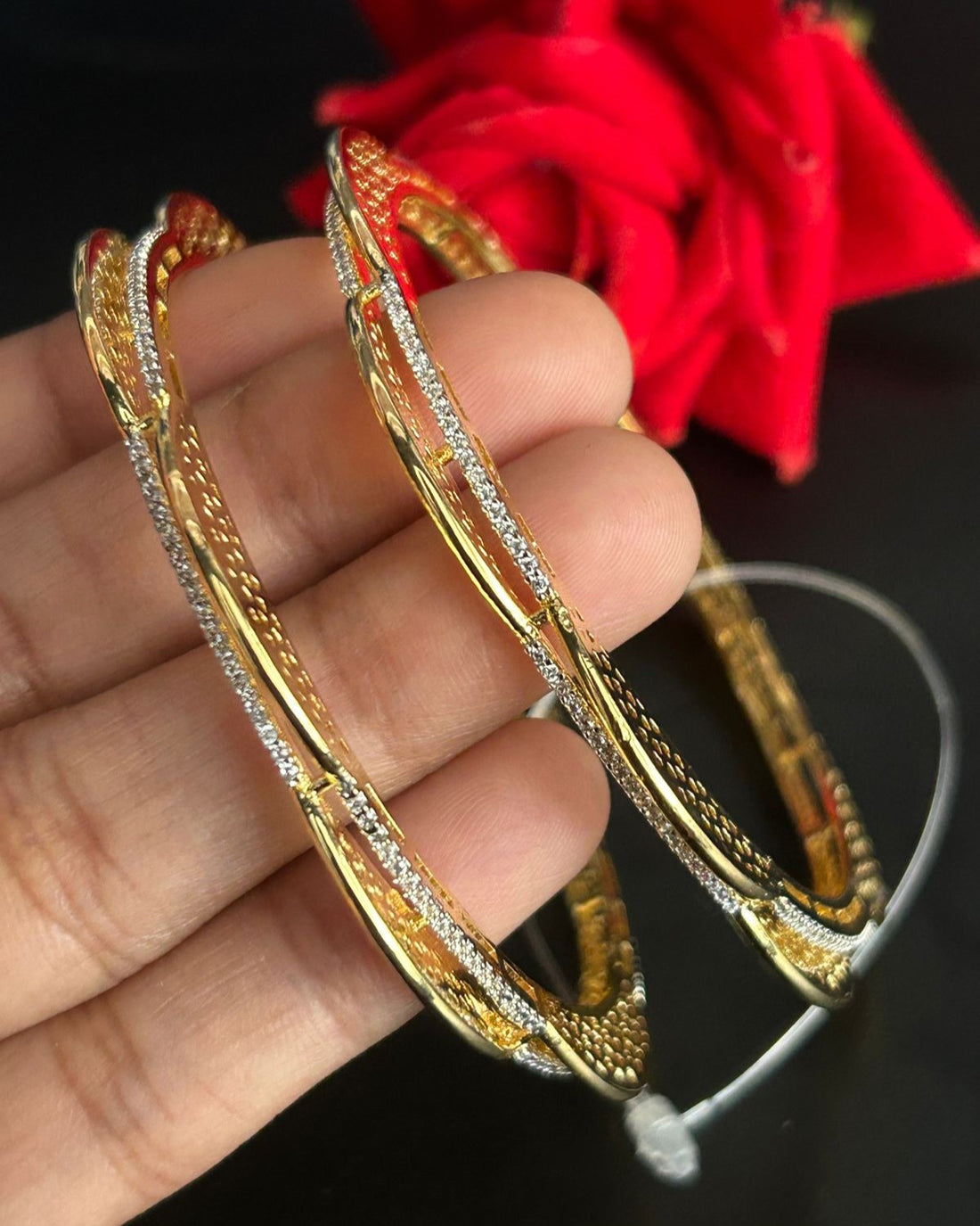 Elegant Gold Plated American Diamond Bangle Set - Pack of 2