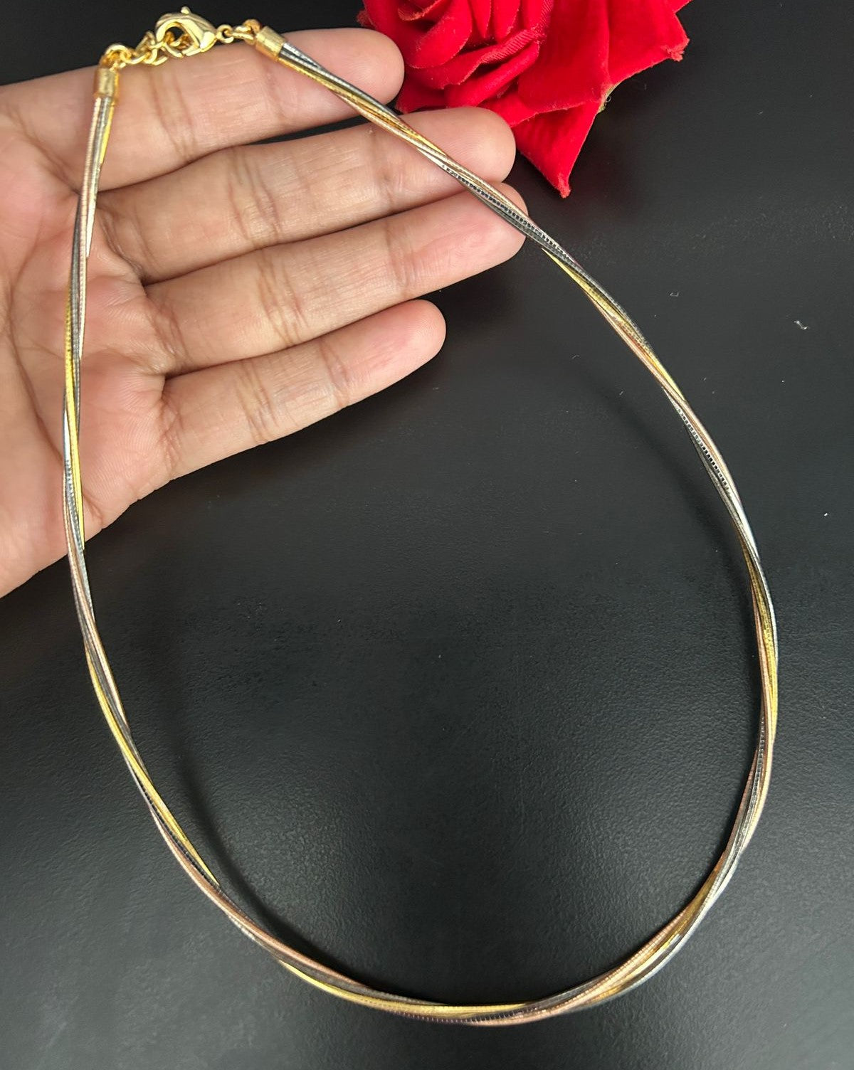 Premium Four Tone Hasli Chain Necklace Gold Silver Black Rose gold Finish