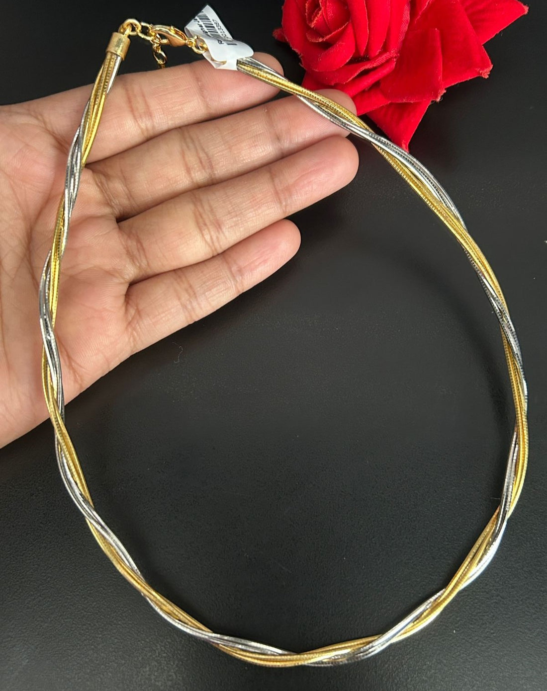 6 Liner Twisted Gold Silver Hasli Chain Necklace
