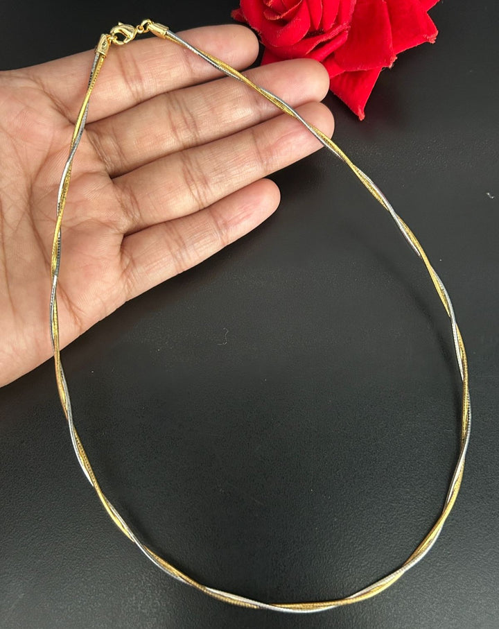 2 Liner Twisted Gold Silver Hasli Chain Necklace