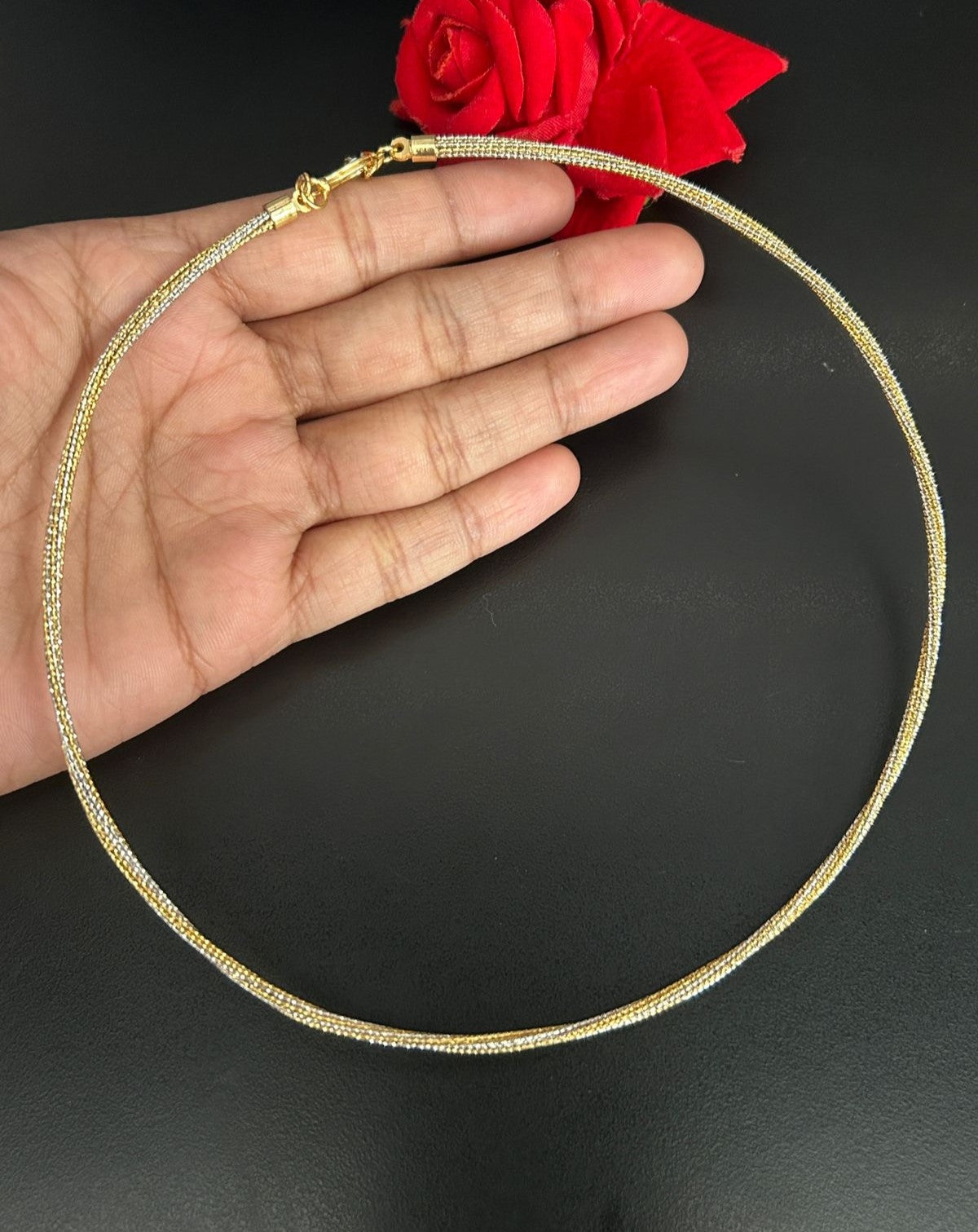 Gold Silver Two Tone Mesh Hasli Chain Necklace