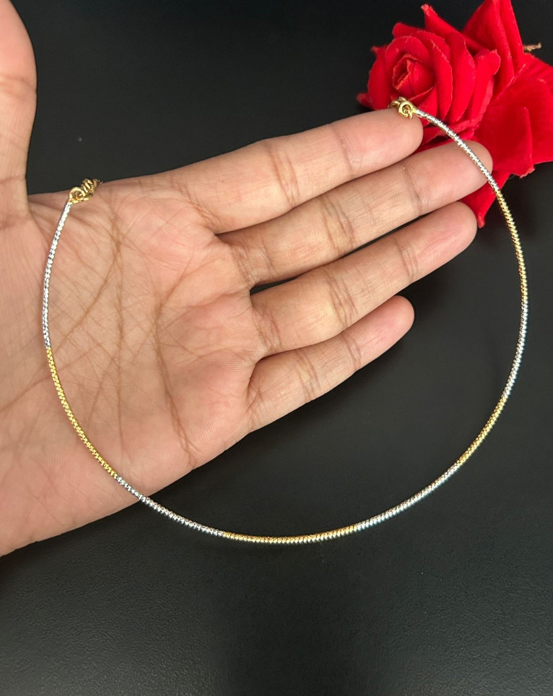 Single Liner Gold Silver Hasli Chain Necklace