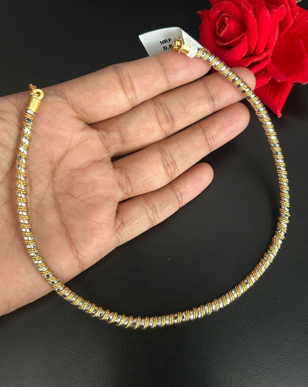 Two Tone Twisted Hasli Chain Necklace for Women | Gold Silver Textured Necklace