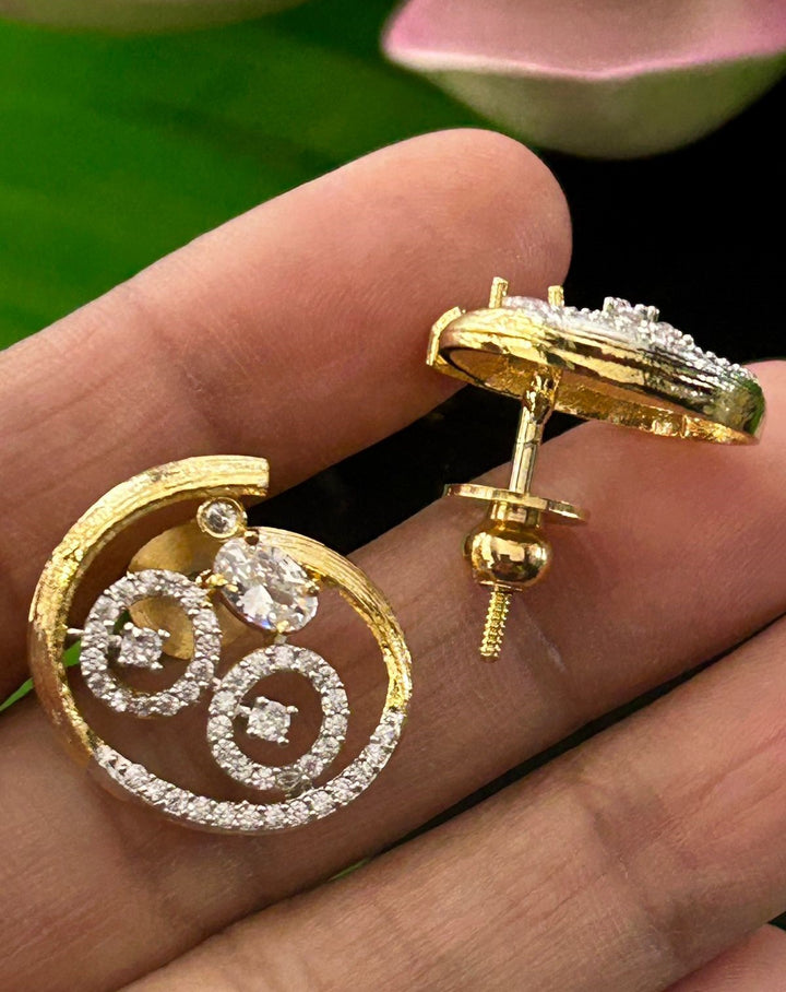 Screw Back (Pench) Swirl Design Stud Earrings Premium Gold Plated for Women