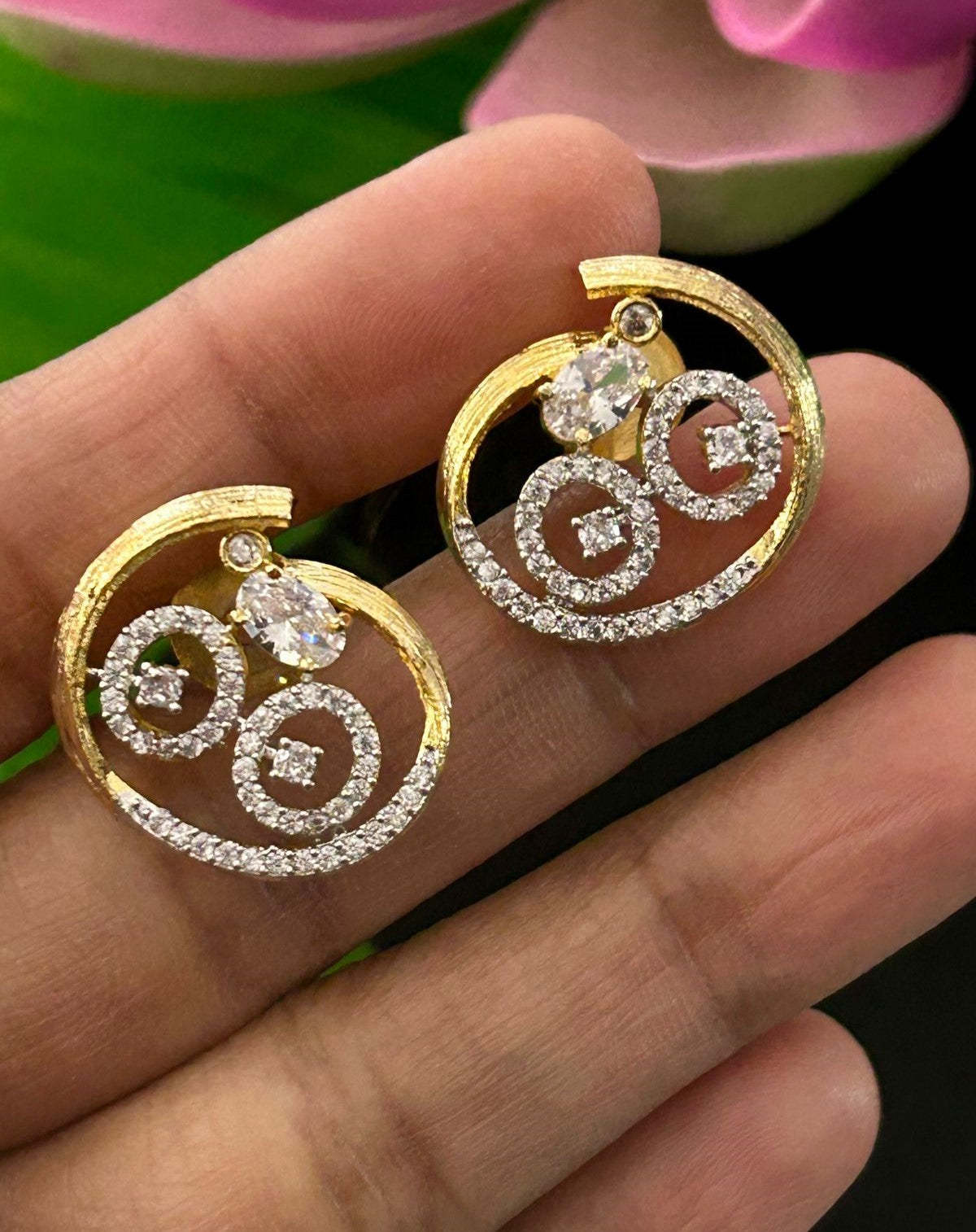 Screw Back (Pench) Swirl Design Stud Earrings Premium Gold Plated for Women
