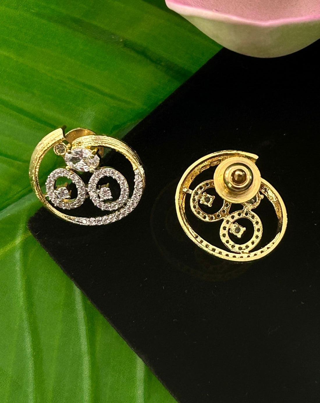 Screw Back (Pench) Swirl Design Stud Earrings Premium Gold Plated for Women
