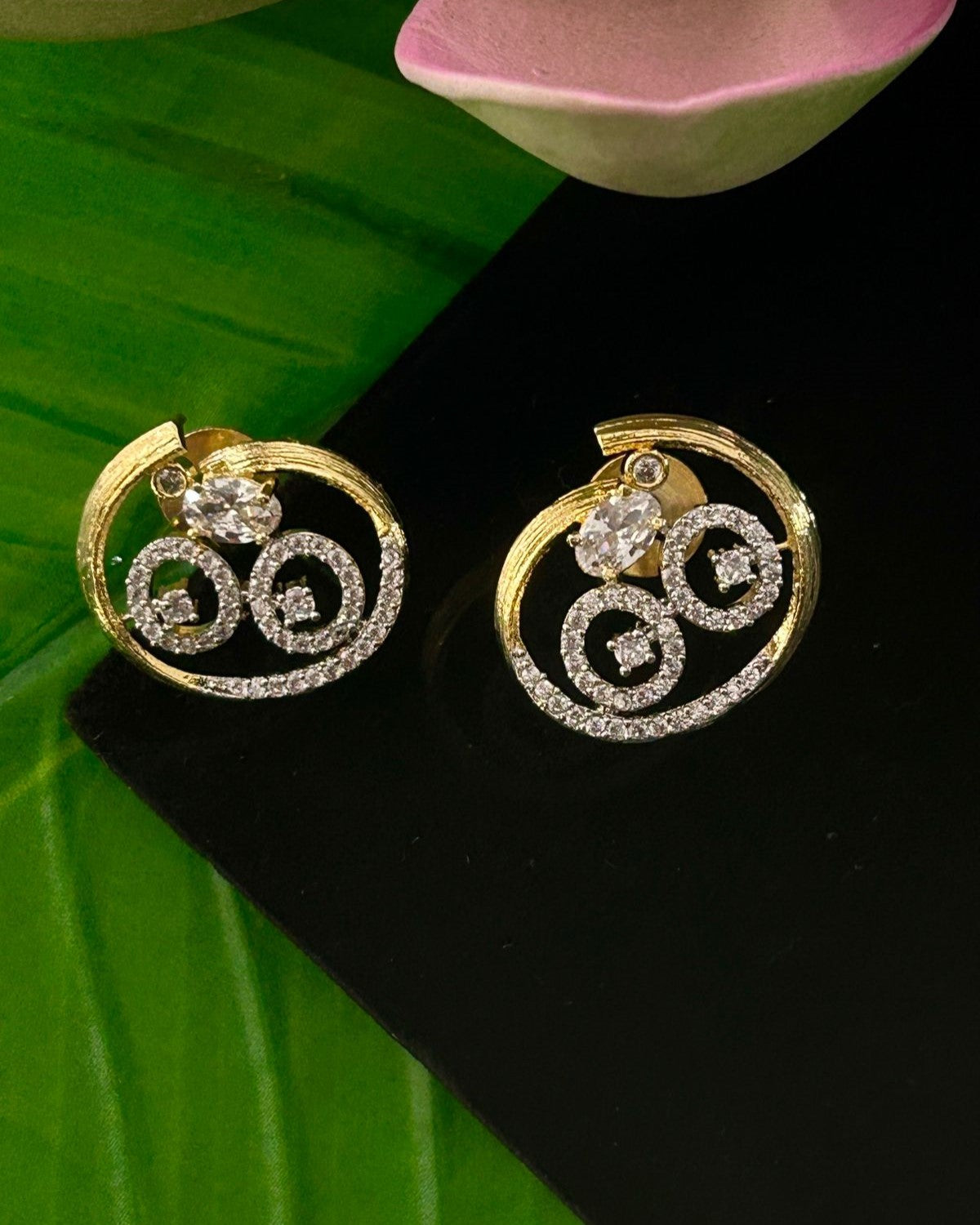 Screw Back (Pench) Swirl Design Stud Earrings Premium Gold Plated for Women