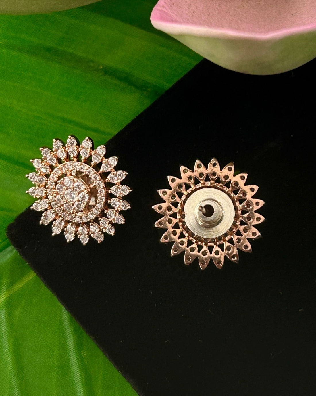 Sunburst Round Stud Earrings Premium Rose Gold Plated for Women