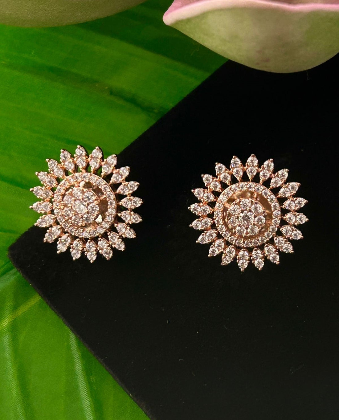 Sunburst Round Stud Earrings Premium Rose Gold Plated for Women