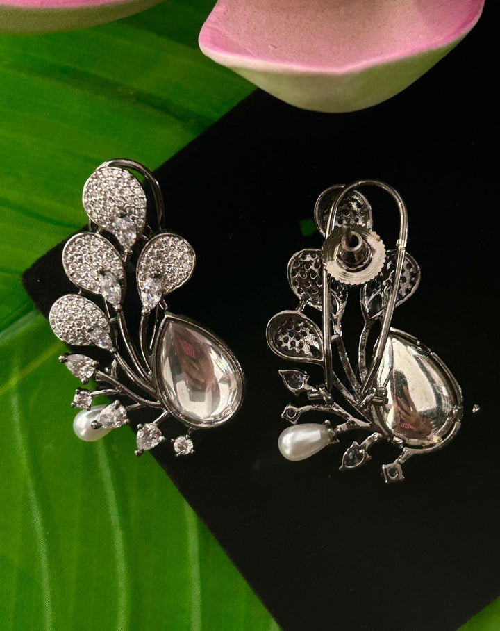 Premium Oxidised Black Designer Stone Earrings for Women with Pearl Drop