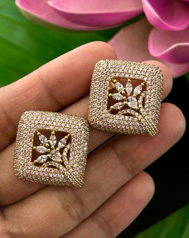 Stylish Square Stud Earrings Premium Gold Plated Floral Design for Women
