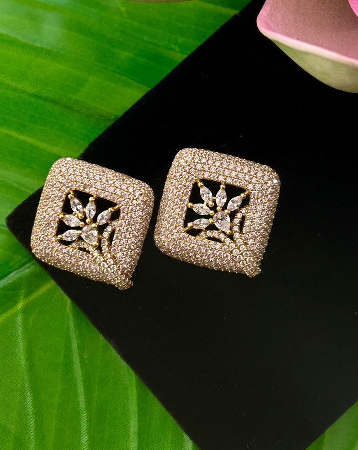Stylish Square Stud Earrings Premium Gold Plated Floral Design for Women