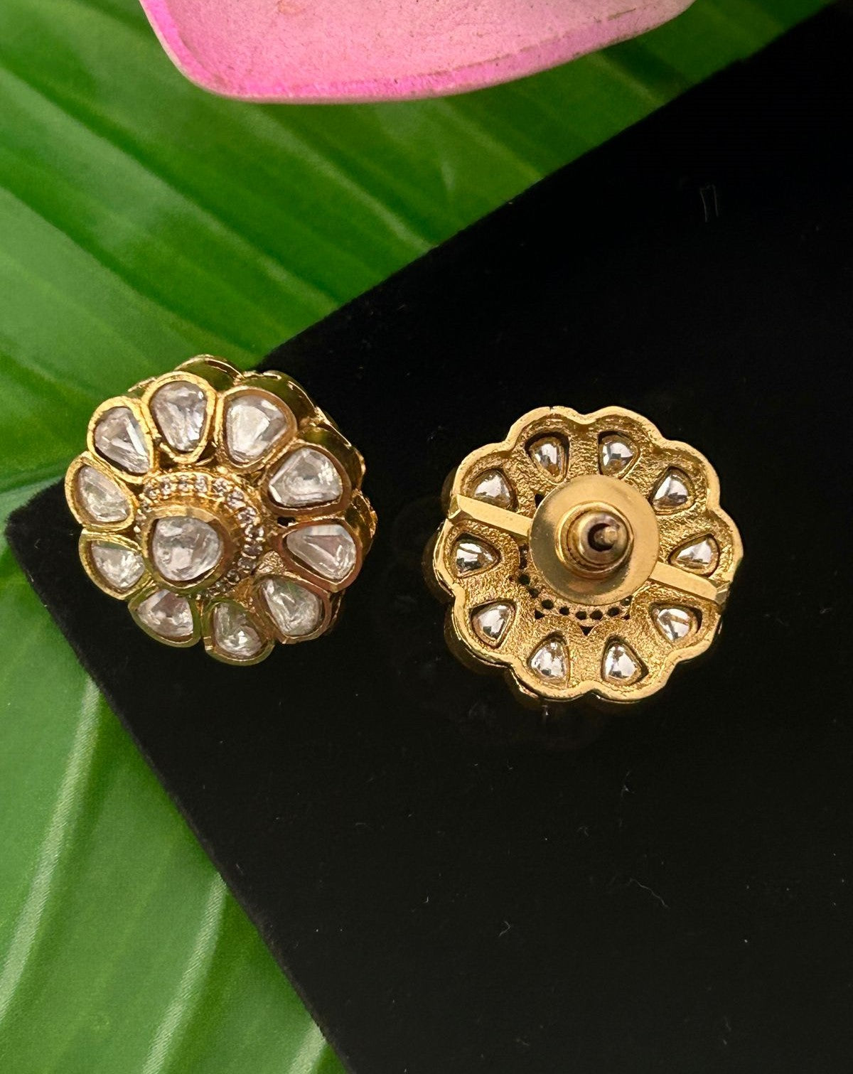 Trendy Floral Kundan Stud Earrings Premium Gold Plated for Women