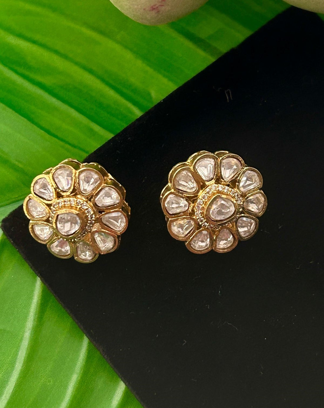 Trendy Floral Kundan Stud Earrings Premium Gold Plated for Women