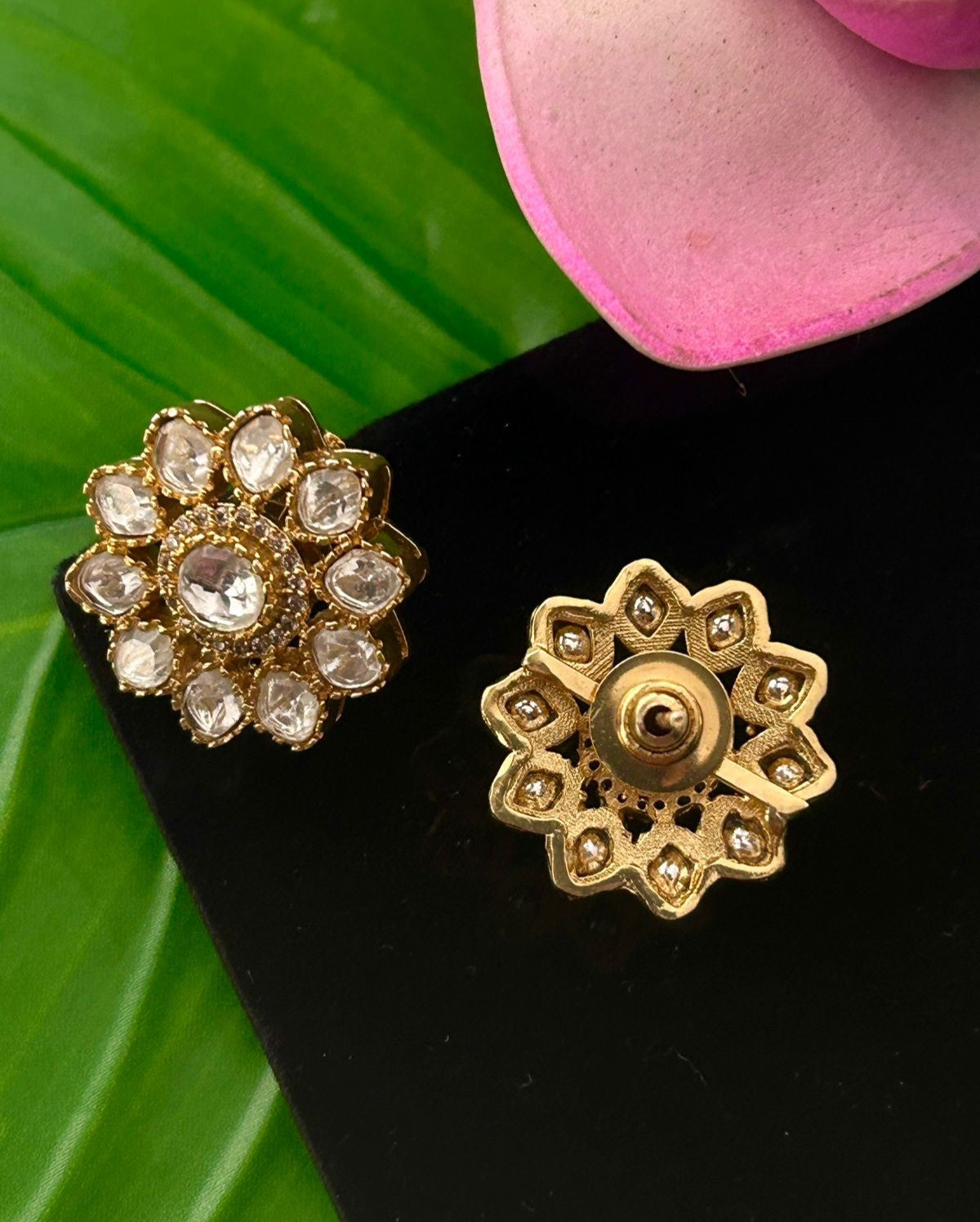 Elegant Floral Kundan Stud Earrings Premium Gold Plated Traditional Design for Women