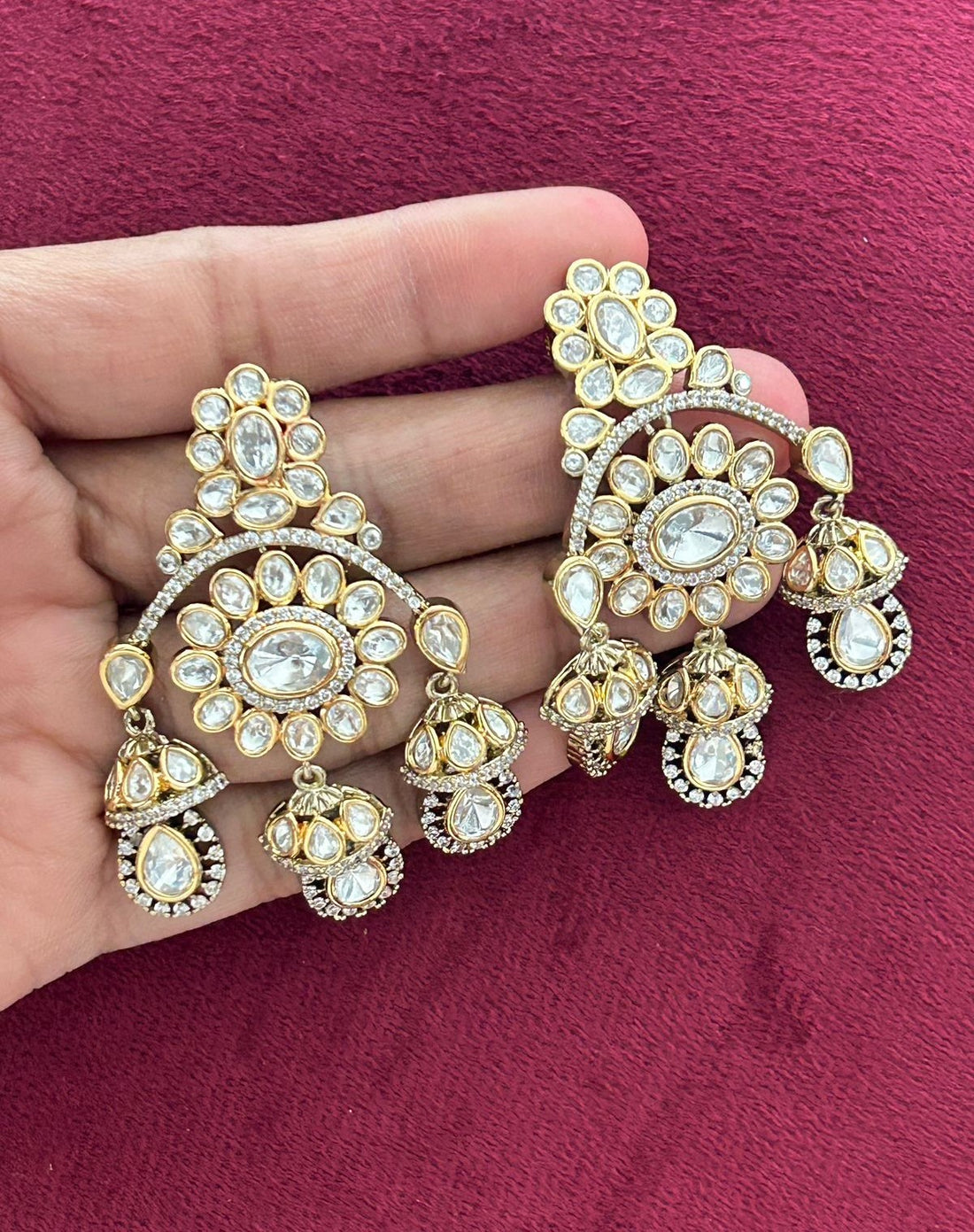 Gold Tone Royal Kundan Long Necklace Set Rani Haar Style with Statement Pendant And Earrings