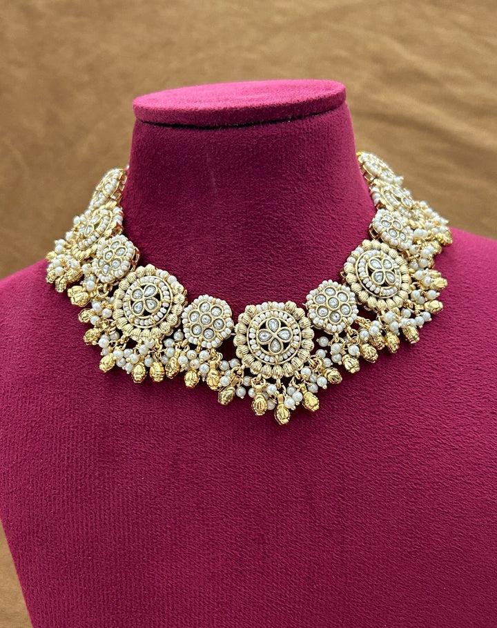 Premium Antique Finish Gold Plated Floral Heritage Necklace Set with Dual Color Variations