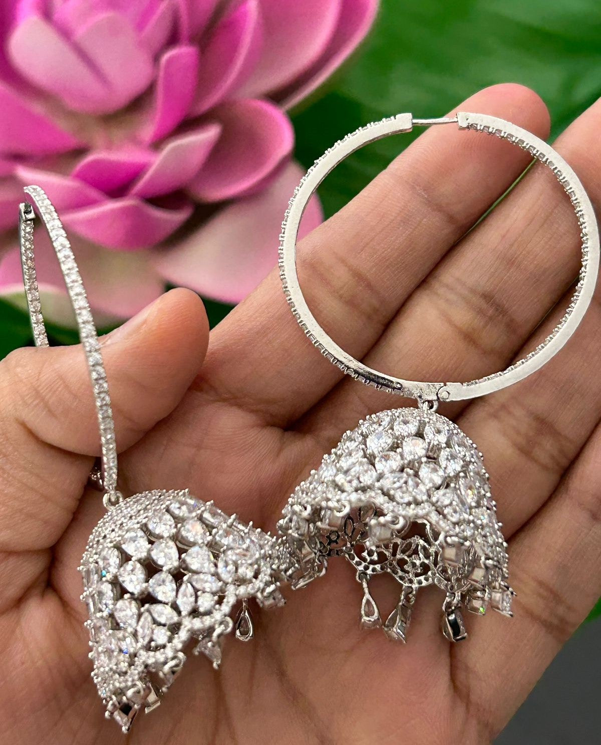 Elegant Jhumka Hoop Earrings Premium Silver Tone Traditional Design for Women