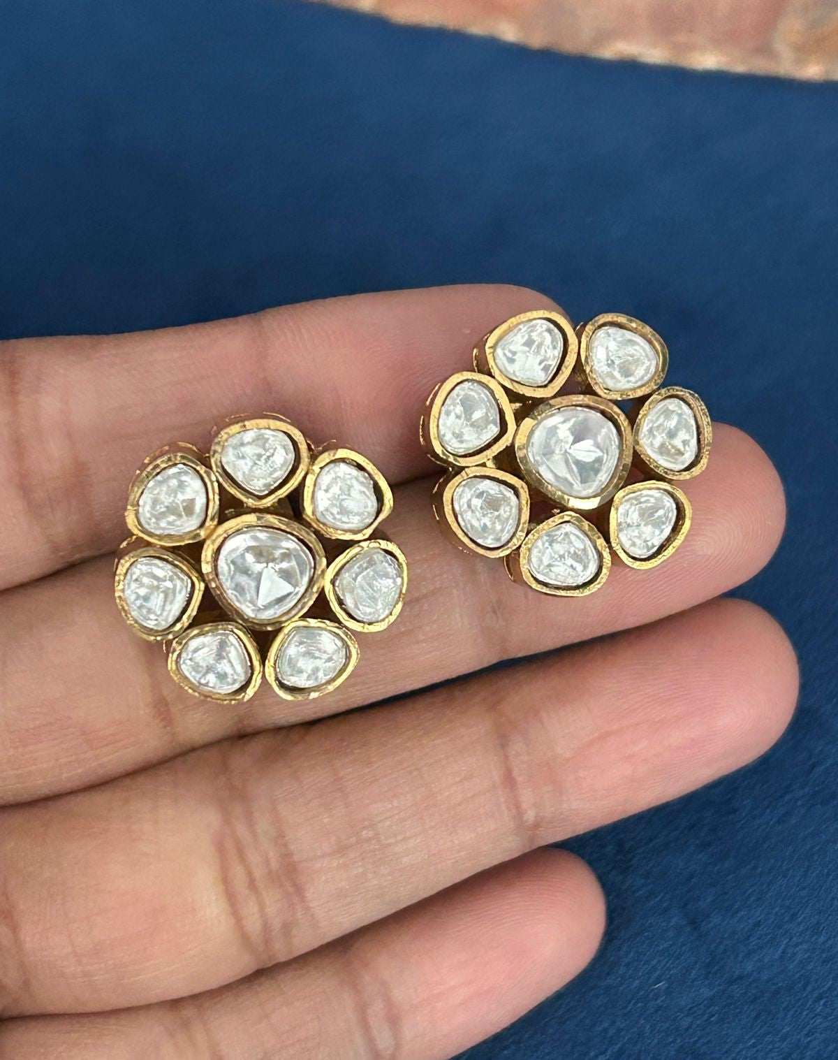 Classic Floral Kundan Stud Earrings Premium Gold Plated Traditional Design for Women