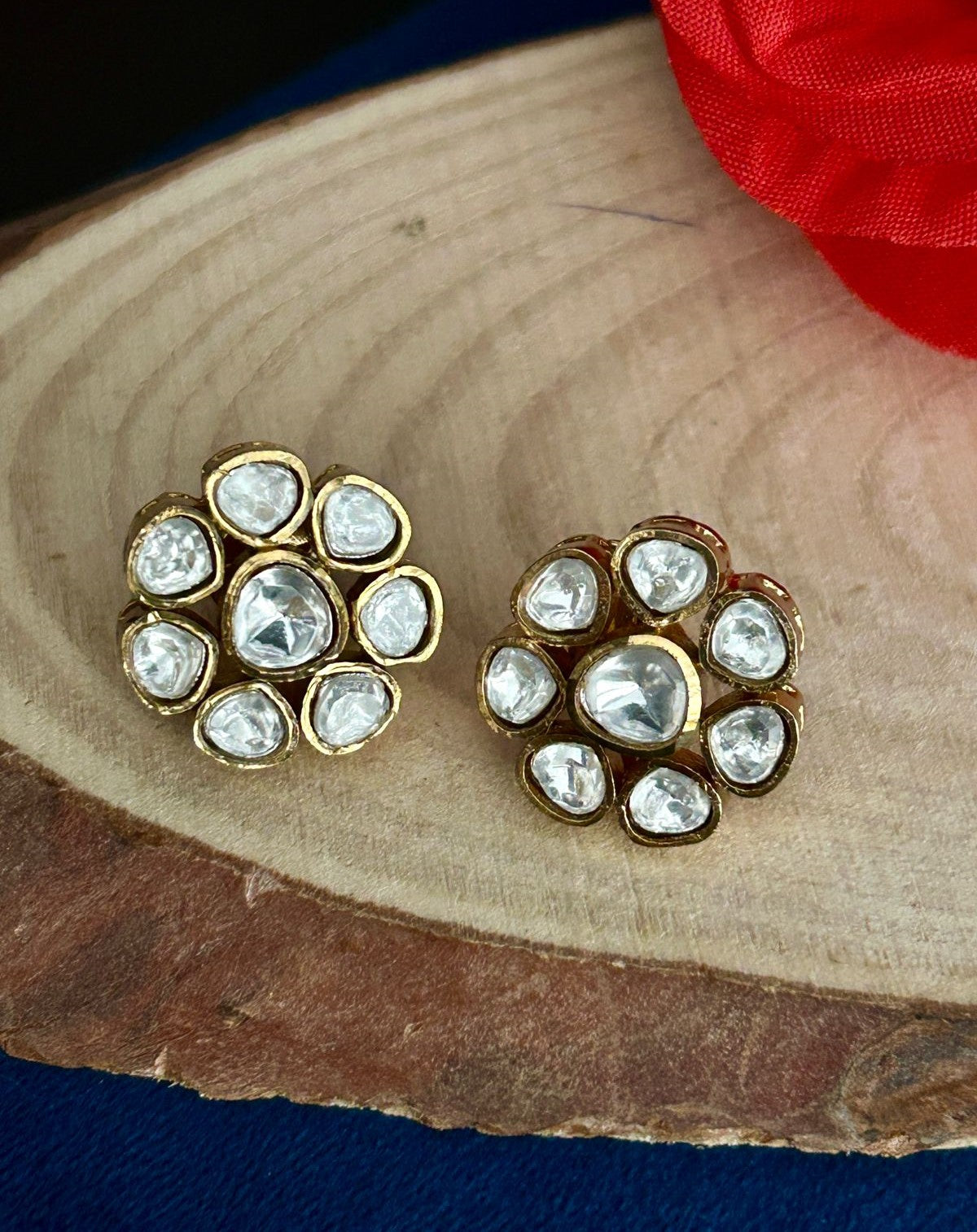 Classic Floral Kundan Stud Earrings Premium Gold Plated Traditional Design for Women