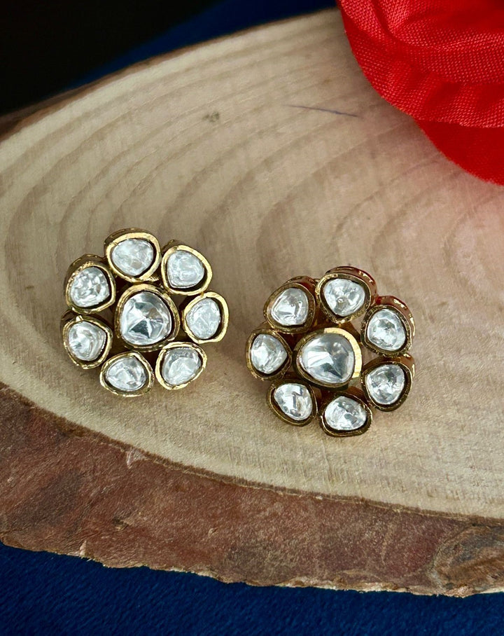 Classic Floral Kundan Stud Earrings Premium Gold Plated Traditional Design for Women