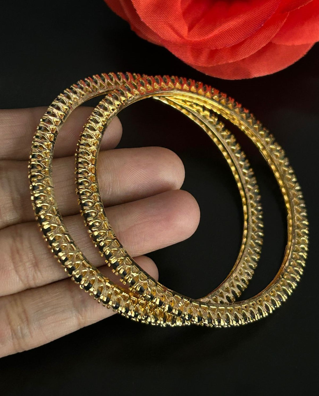 Sapphire Stone Bangles Pair Gold Tone Slim Design