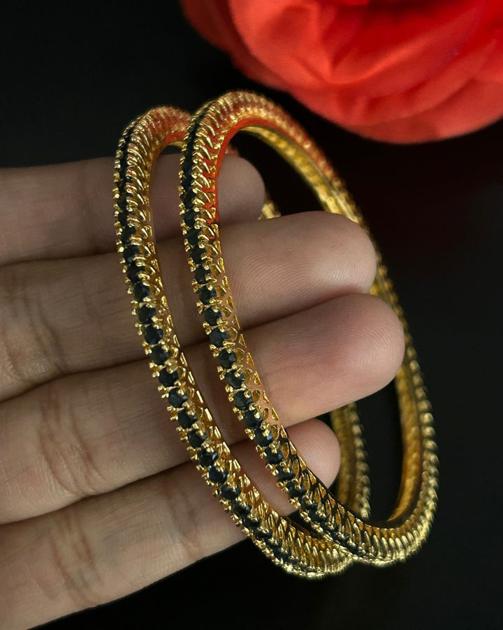 Sapphire Stone Bangles Pair Gold Tone Slim Design