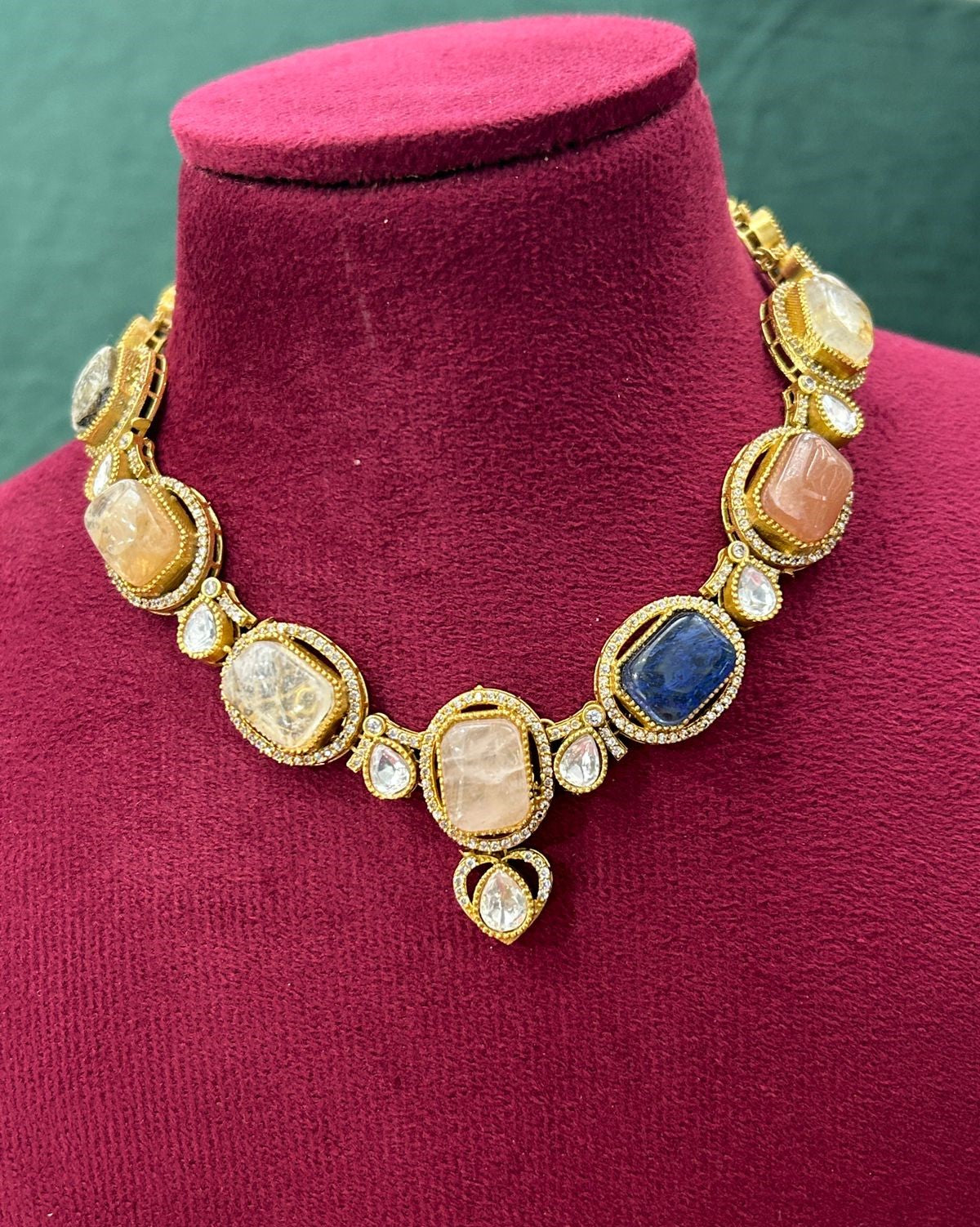 Premium Pastel Multicolor Stone Designer Necklace Set with Earrings