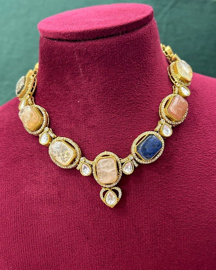 Premium Pastel Multicolor Stone Designer Necklace Set with Earrings