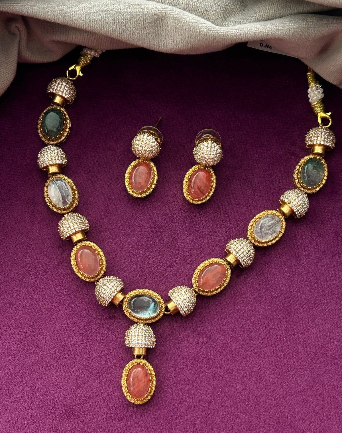 Premium Champagne Multicolor Stone Designer Necklace Set with Earrings