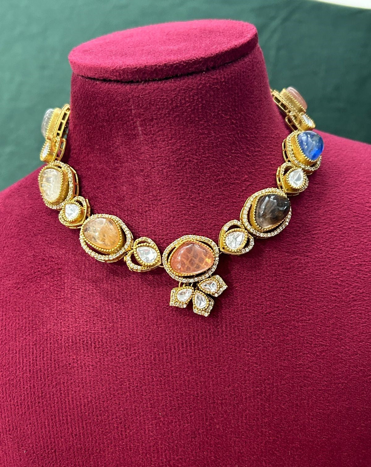 Premium Earth Tone Multicolor Stone Designer Necklace Set with Earrings