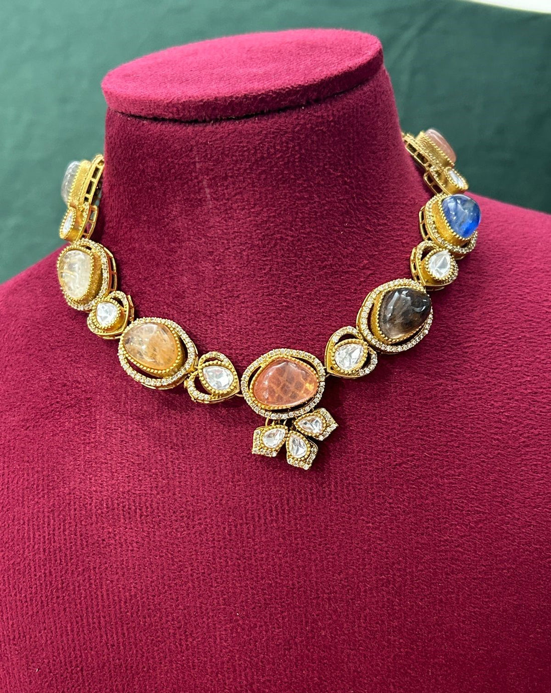 Premium Earth Tone Multicolor Stone Designer Necklace Set with Earrings