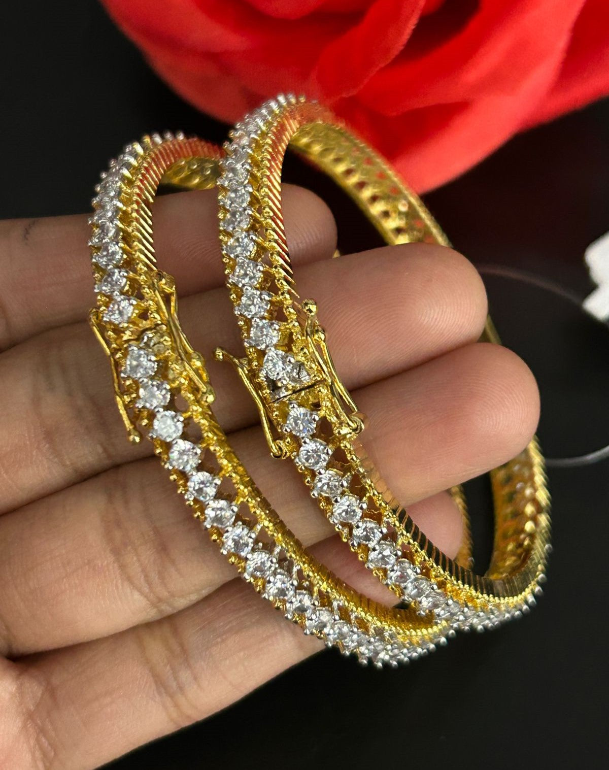 Openable Premium Diamond Look Bangles in Gold Tone (Pair)