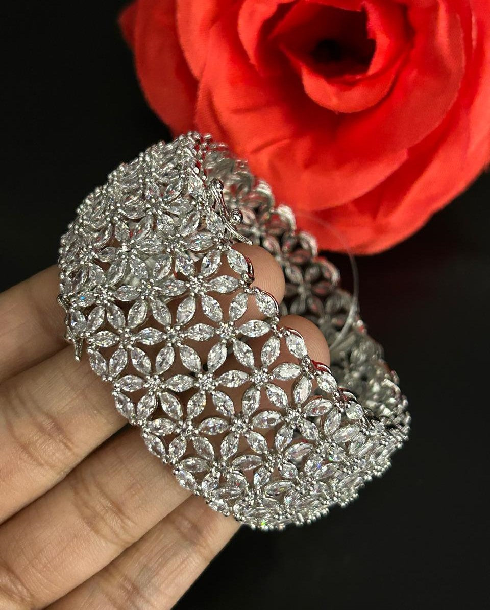 Openable Premium Floral Diamond Look Bracelet/ Bangle in Gold , Silver Tone 1 Hand Wearing Single Pcs